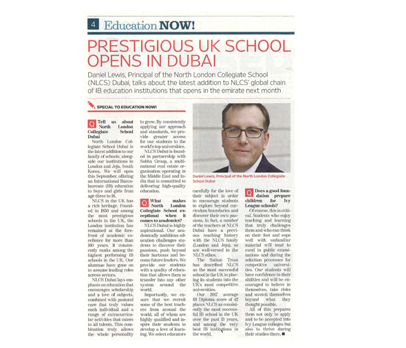 Education Now features the Principal of NLCS Dubai, Mr. Daniel Lewis.